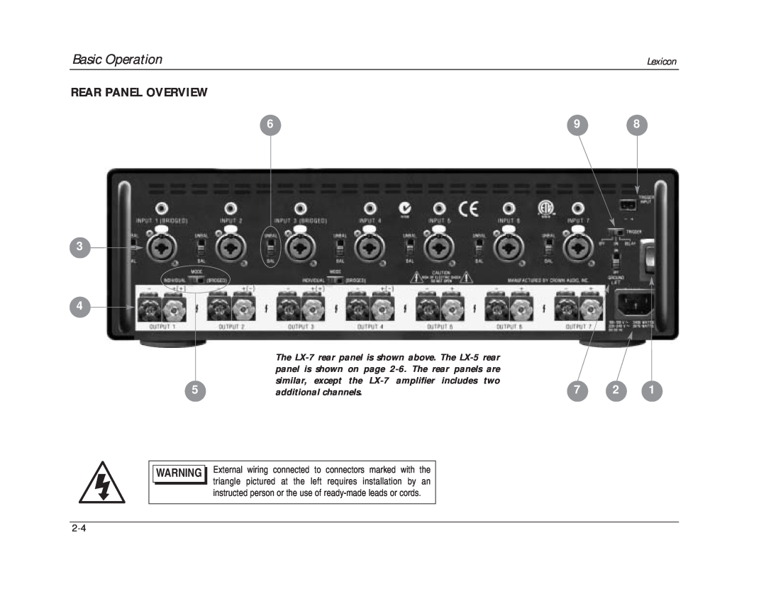 Lexicon 070-14876 manual Rear Panel Overview, Basic Operation, Lexicon 