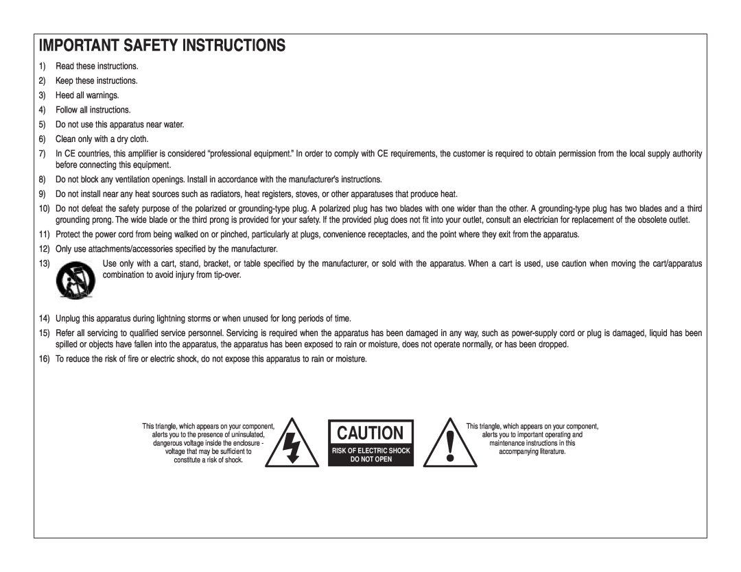 Lexicon 070-14876 manual Important Safety Instructions 