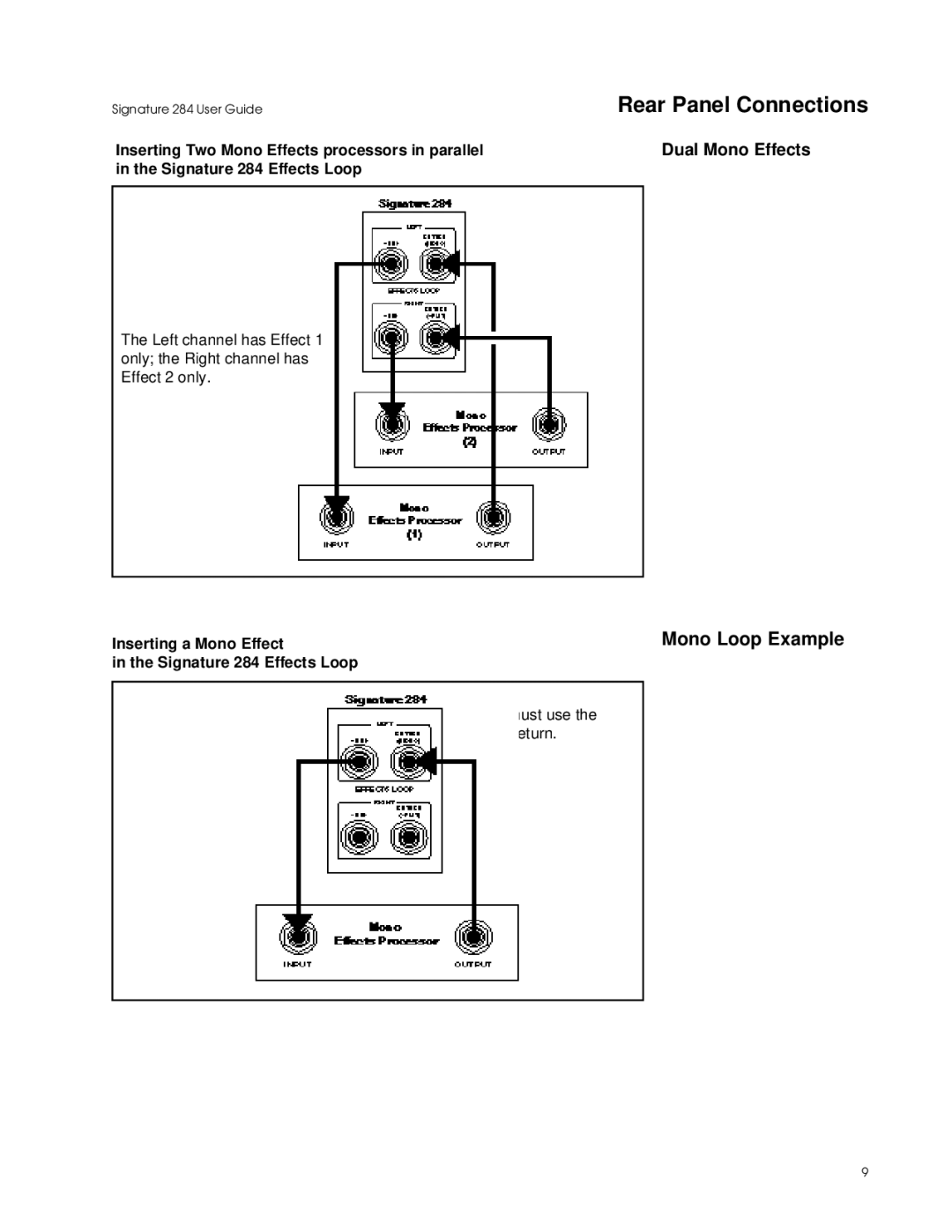 Lexicon manual Mono Loop Example, Dual Mono Effects, Inserting a Mono Effect Signature 284 Effects Loop 