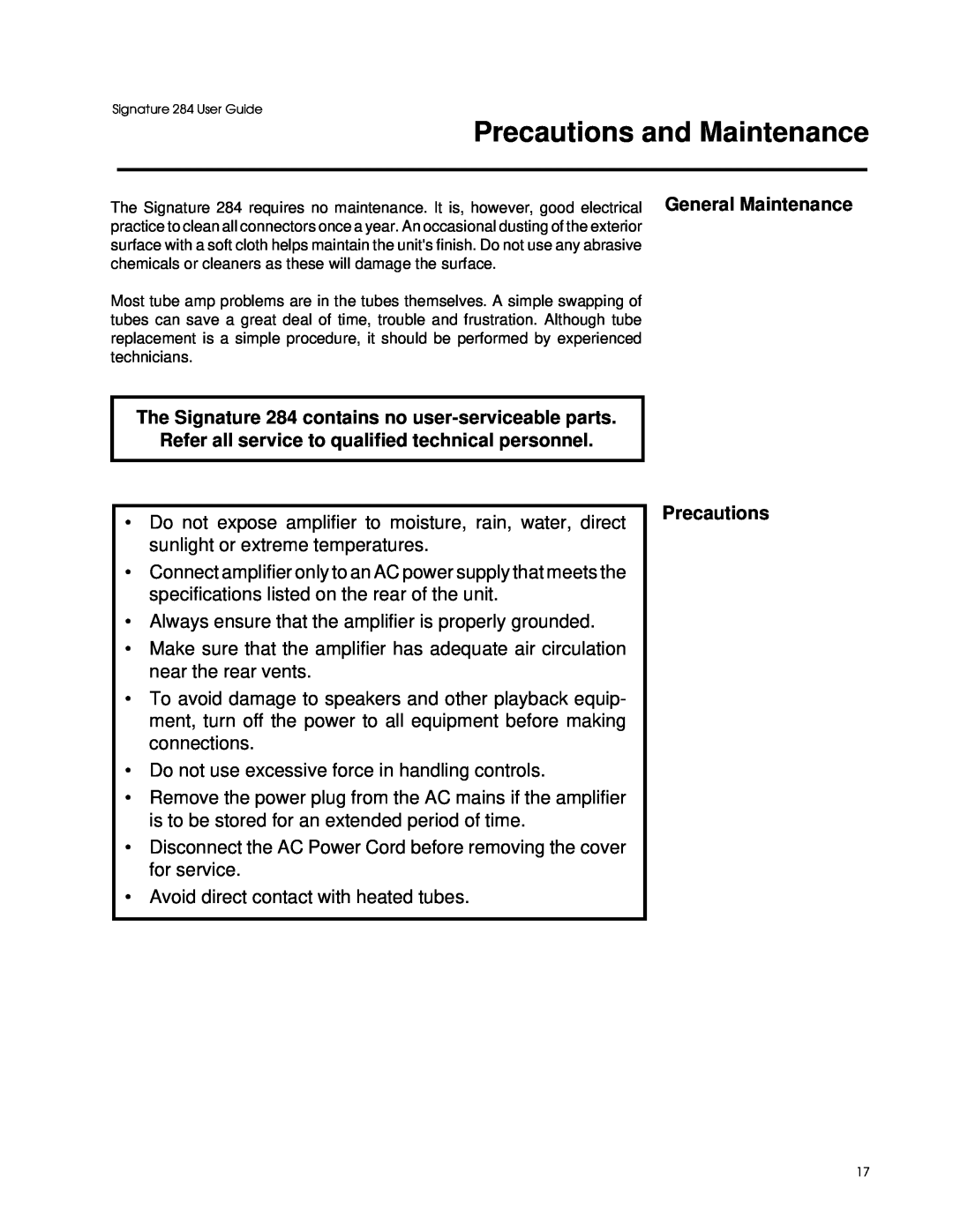 Lexicon 284 manual Precautions and Maintenance 