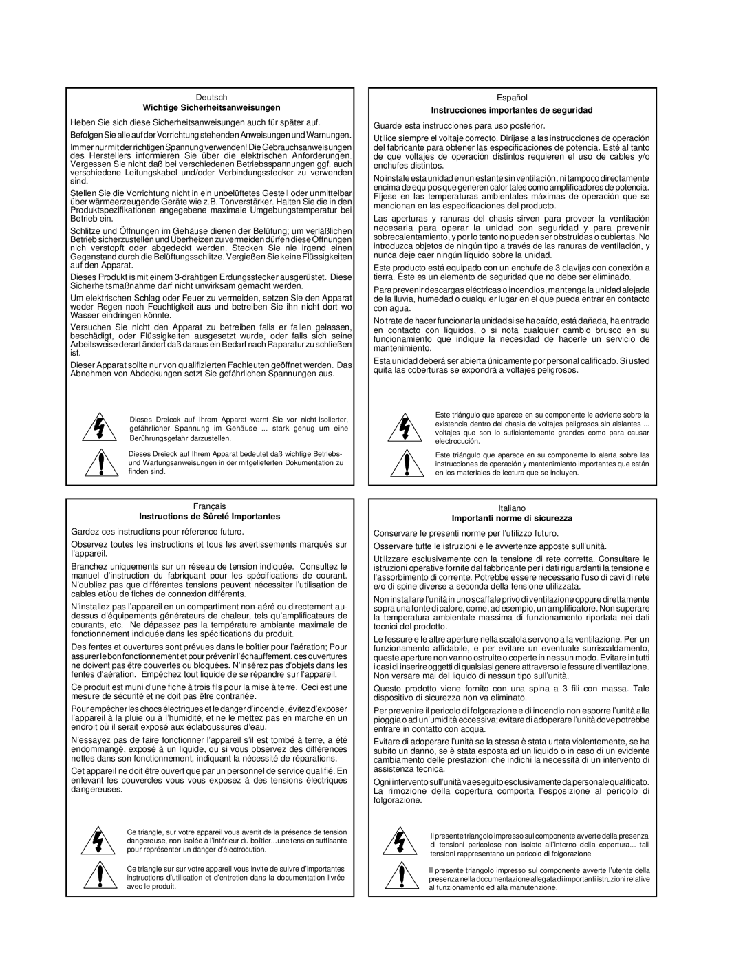 Lexicon 225, 501, 412, 212, 312 manual Wichtige Sicherheitsanweisungen 