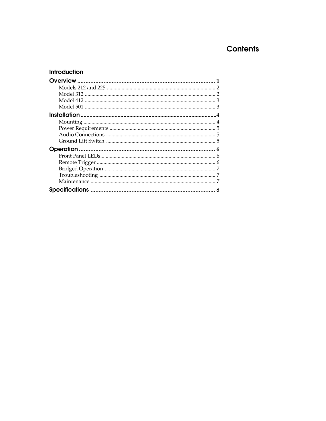 Lexicon 501, 412, 212, 312, 225 manual Contents 