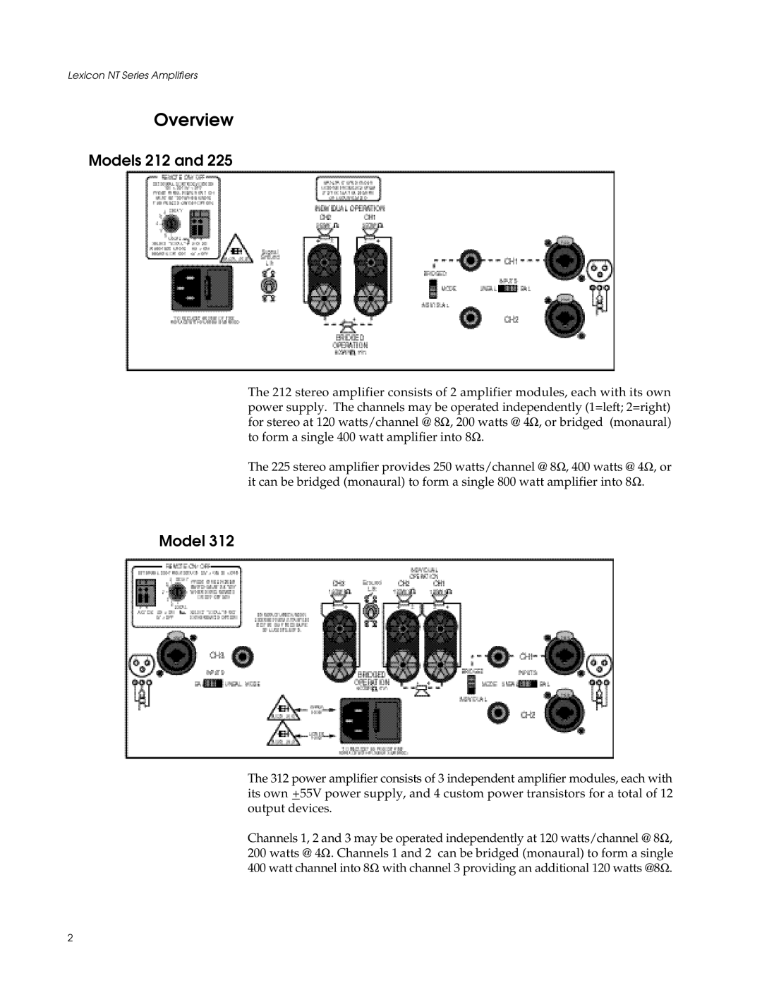 Lexicon 501, 412, 312, 225 manual Overview, Models 212 