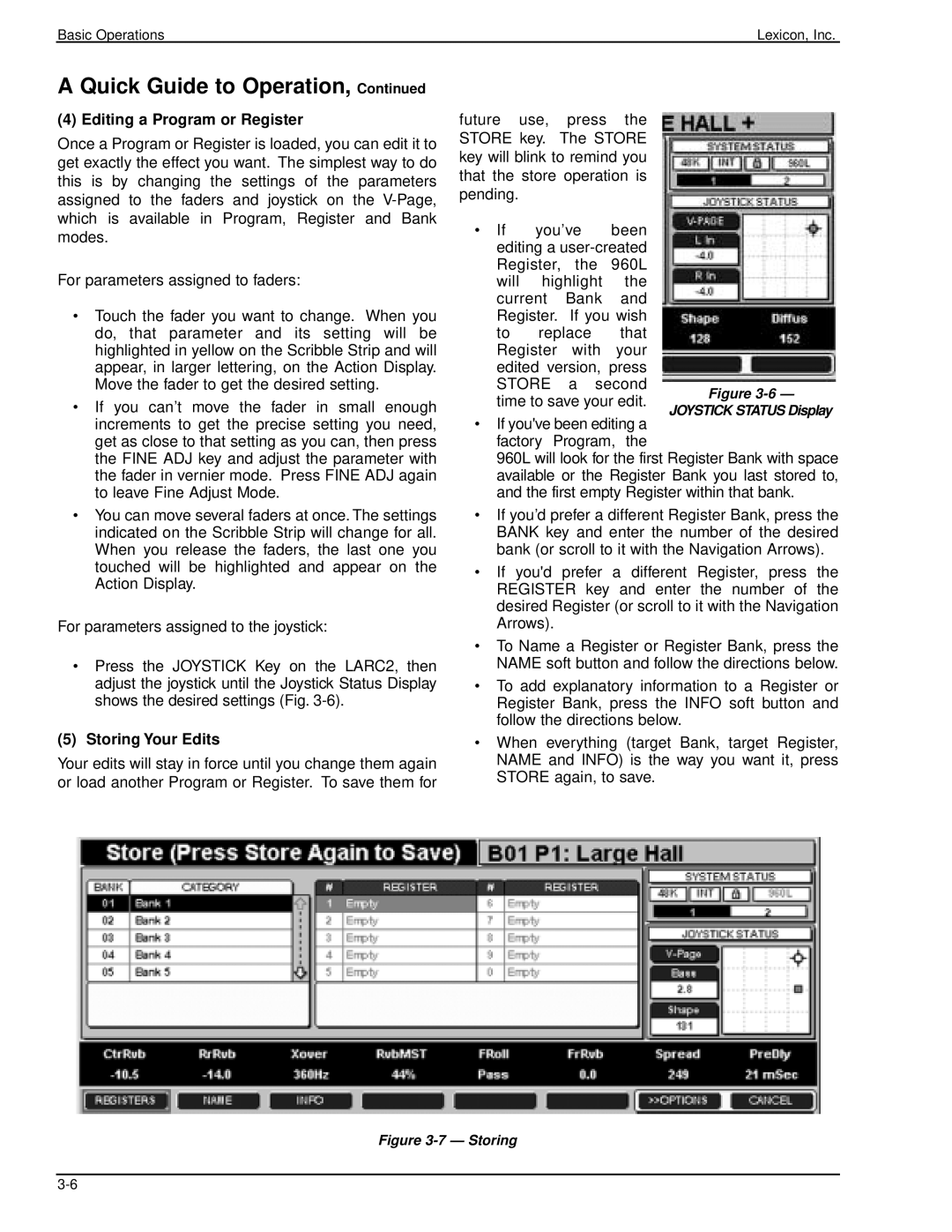 Lexicon 960L owner manual Editing a Program or Register, Storing Your Edits 