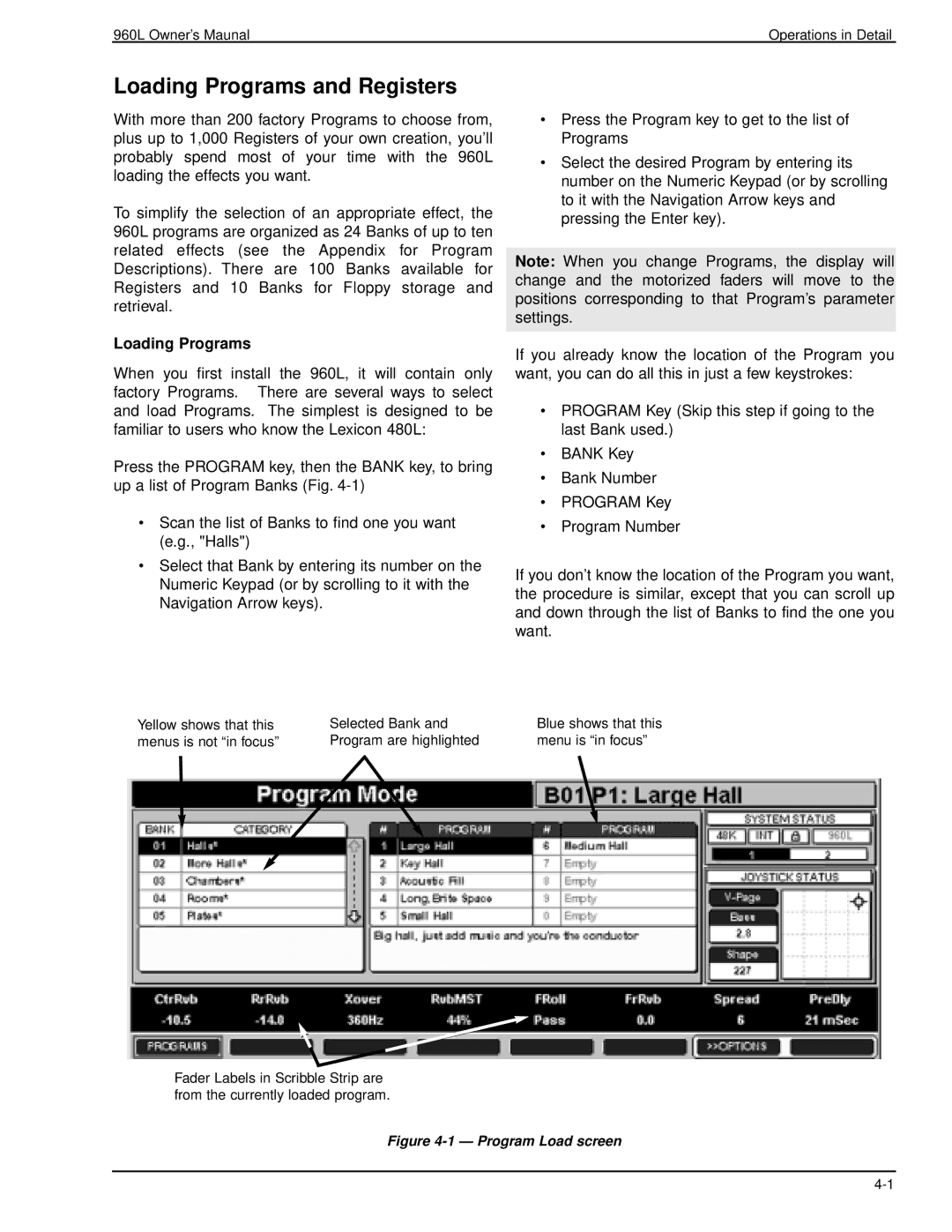 Lexicon 960L owner manual Loading Programs and Registers 