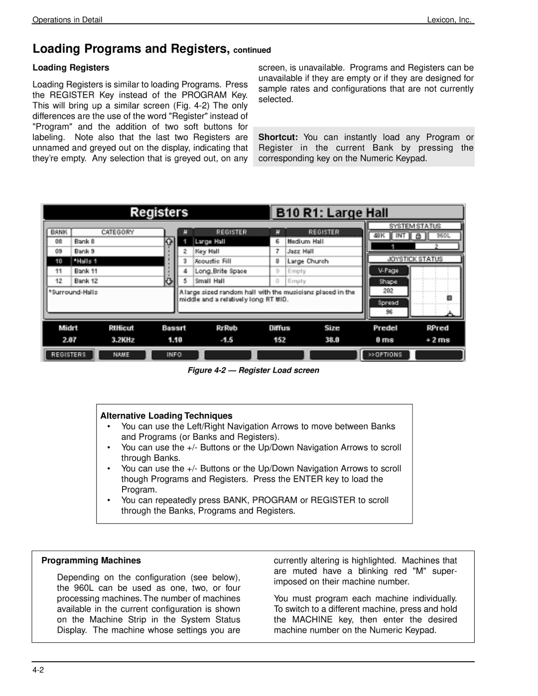 Lexicon 960L owner manual Loading Registers, Alternative Loading Techniques, Programming Machines 