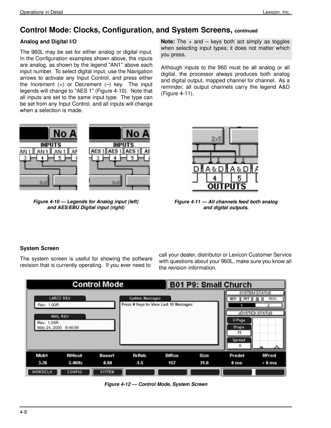 Lexicon 960L owner manual Analog and Digital I/O, System Screen 