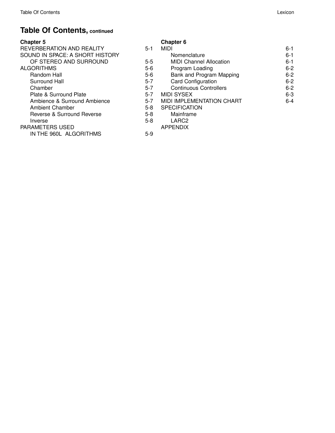 Lexicon 960L owner manual Table Of Contents 