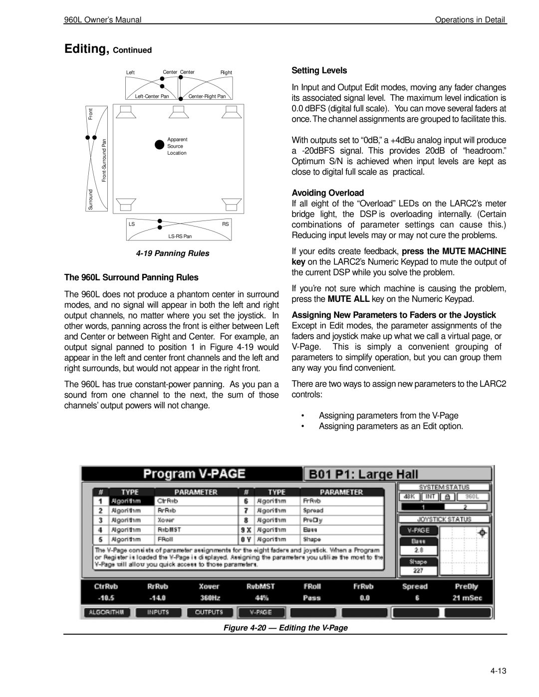 Lexicon owner manual 960L Surround Panning Rules, Setting Levels, Avoiding Overload 