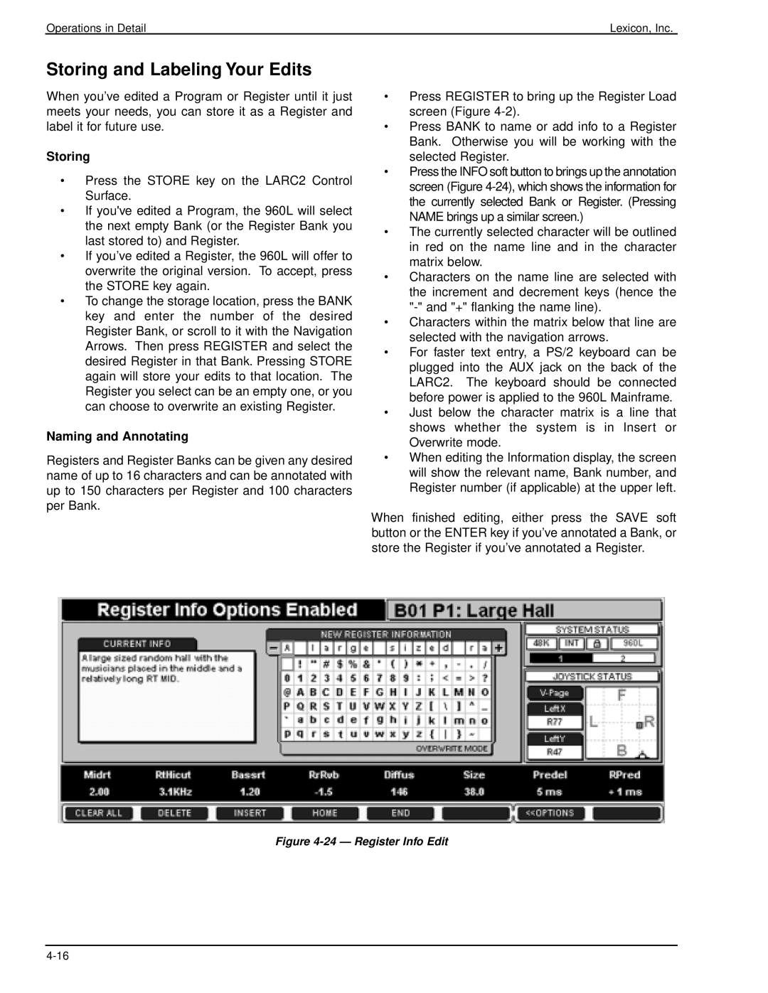 Lexicon 960L owner manual Storing and Labeling Your Edits, Naming and Annotating 