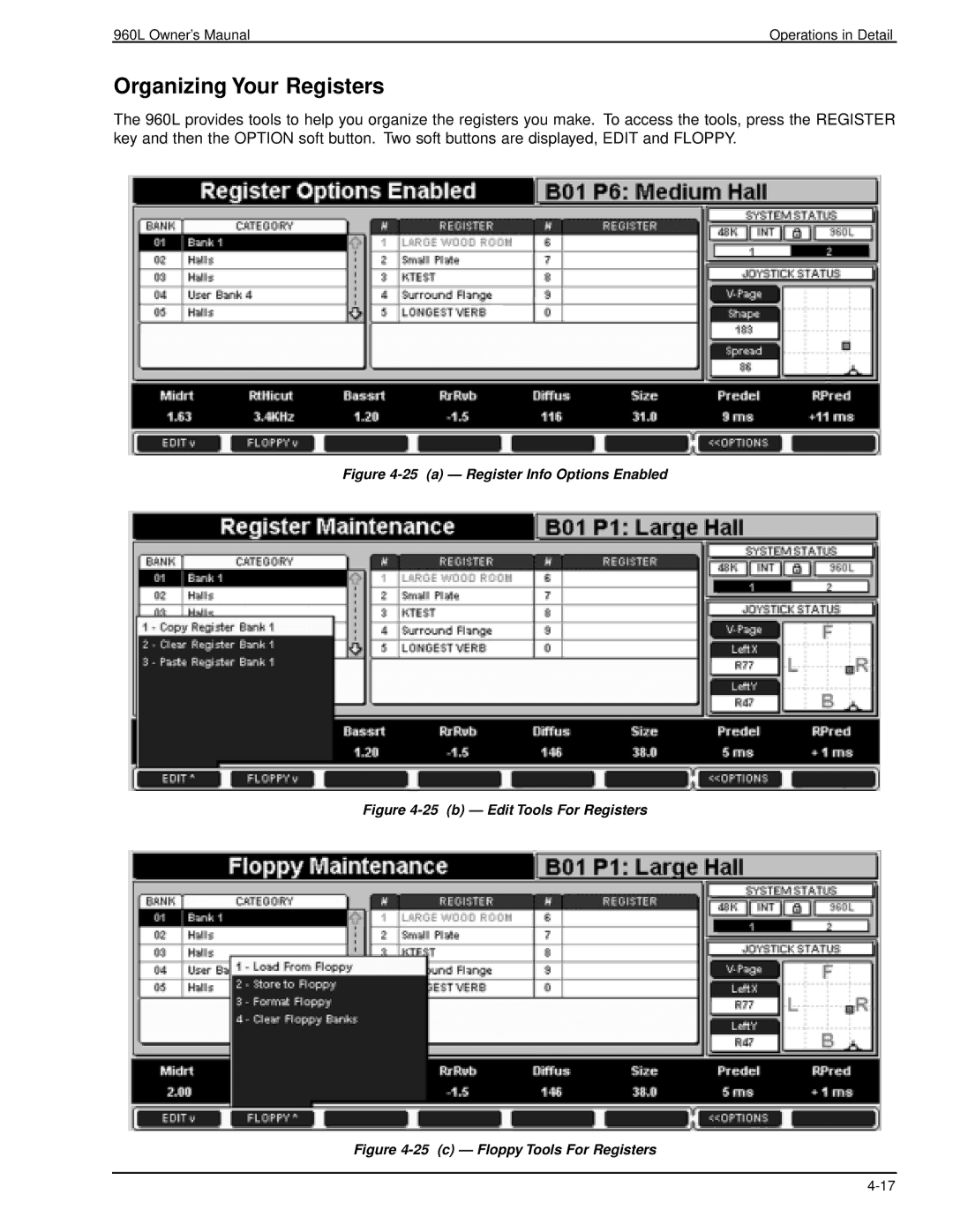 Lexicon 960L owner manual Organizing Your Registers, a Register Info Options Enabled 