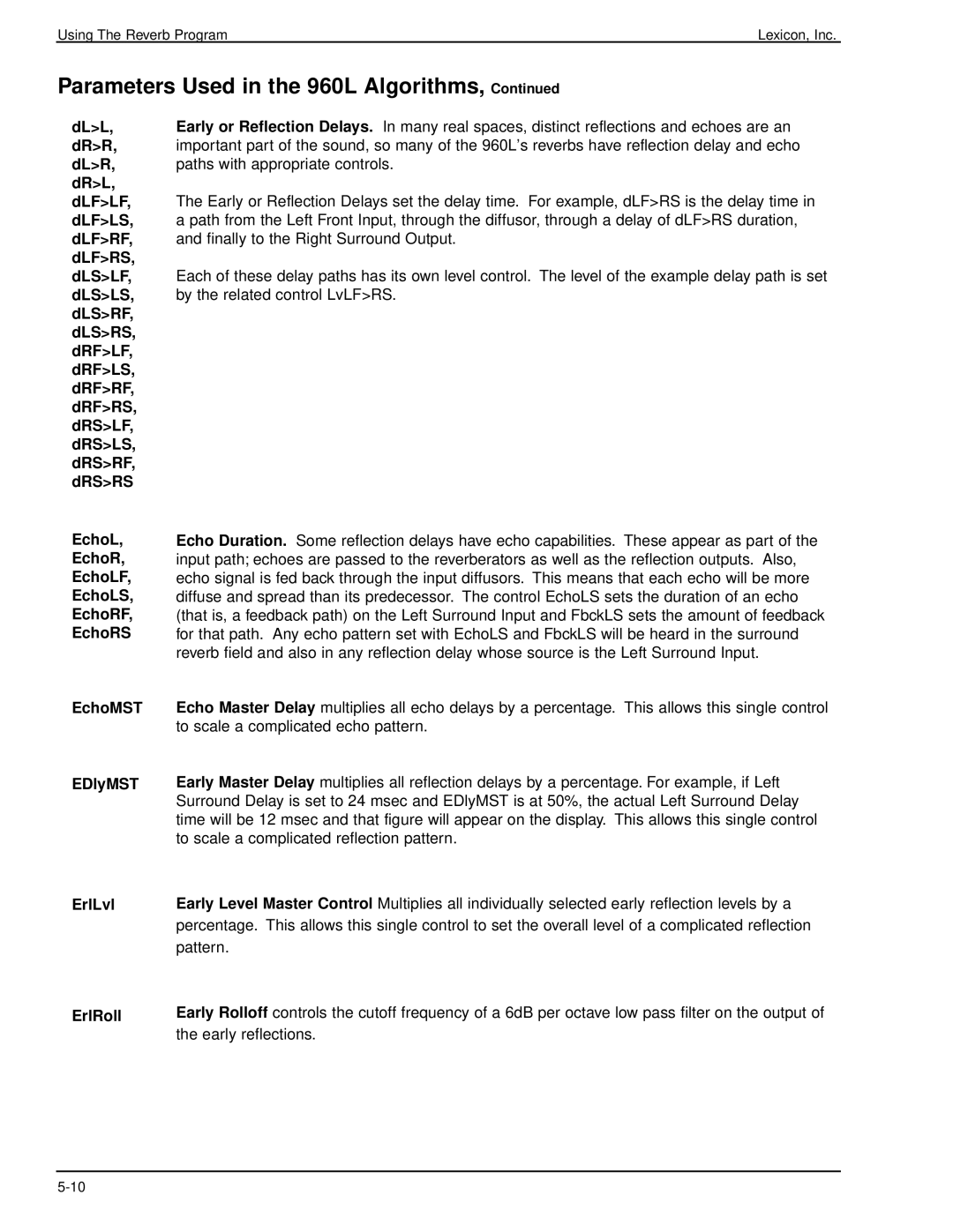 Lexicon 960L owner manual Using The Reverb ProgramLexicon, Inc 