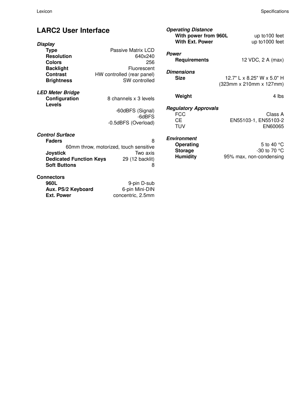 Lexicon 960L owner manual LARC2 User Interface 