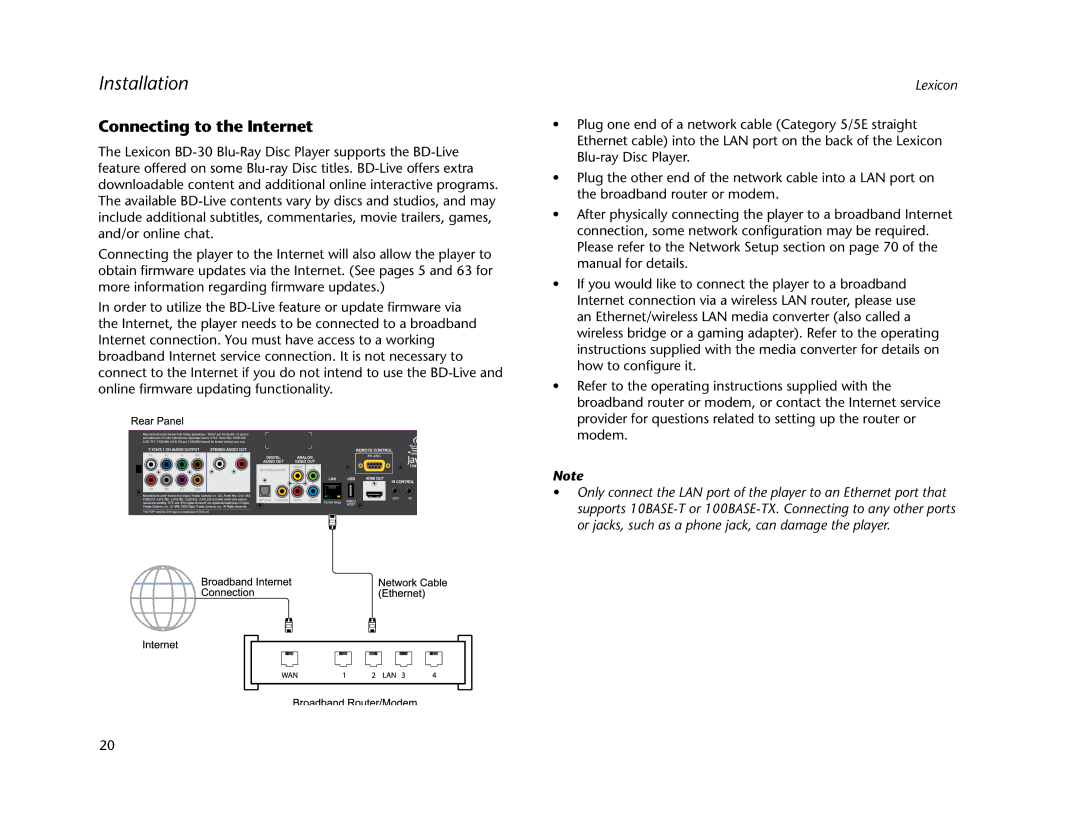 Lexicon BD-30 manual Connecting to the Internet 