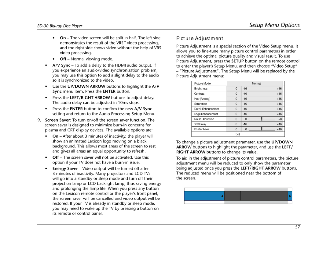 Lexicon BD-30 manual Picture Adjustment 