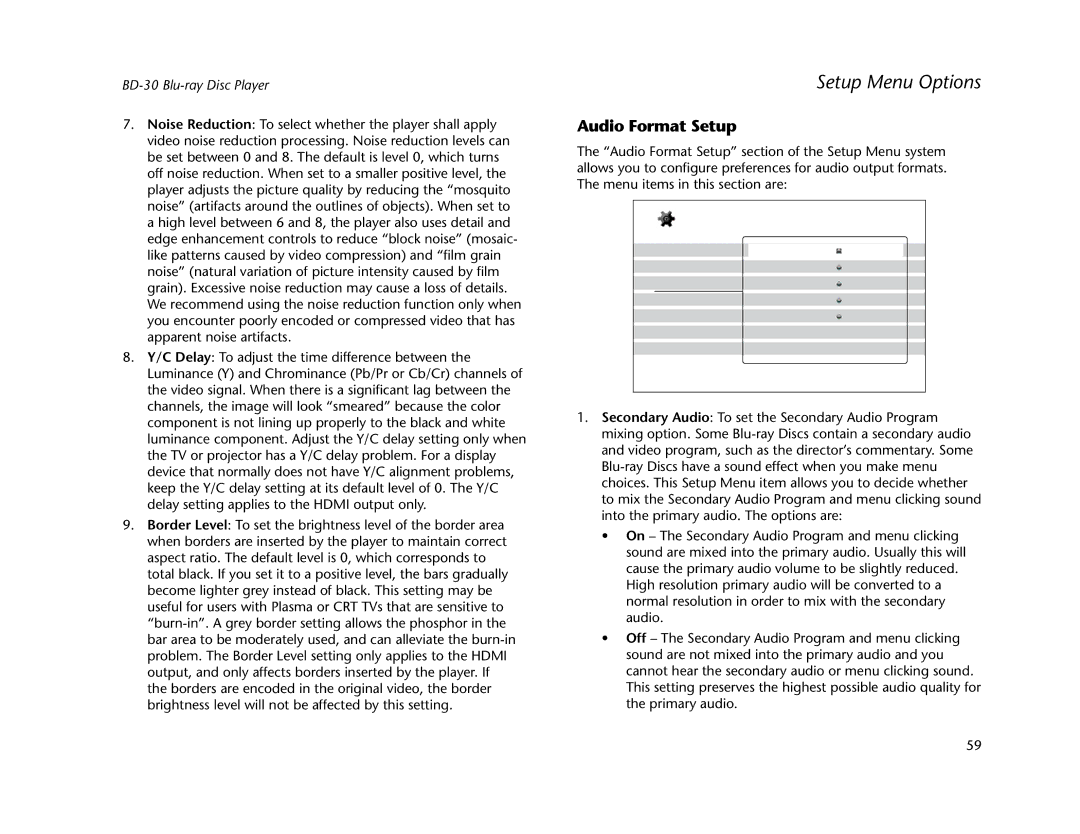 Lexicon BD-30 manual Audio Format Setup 