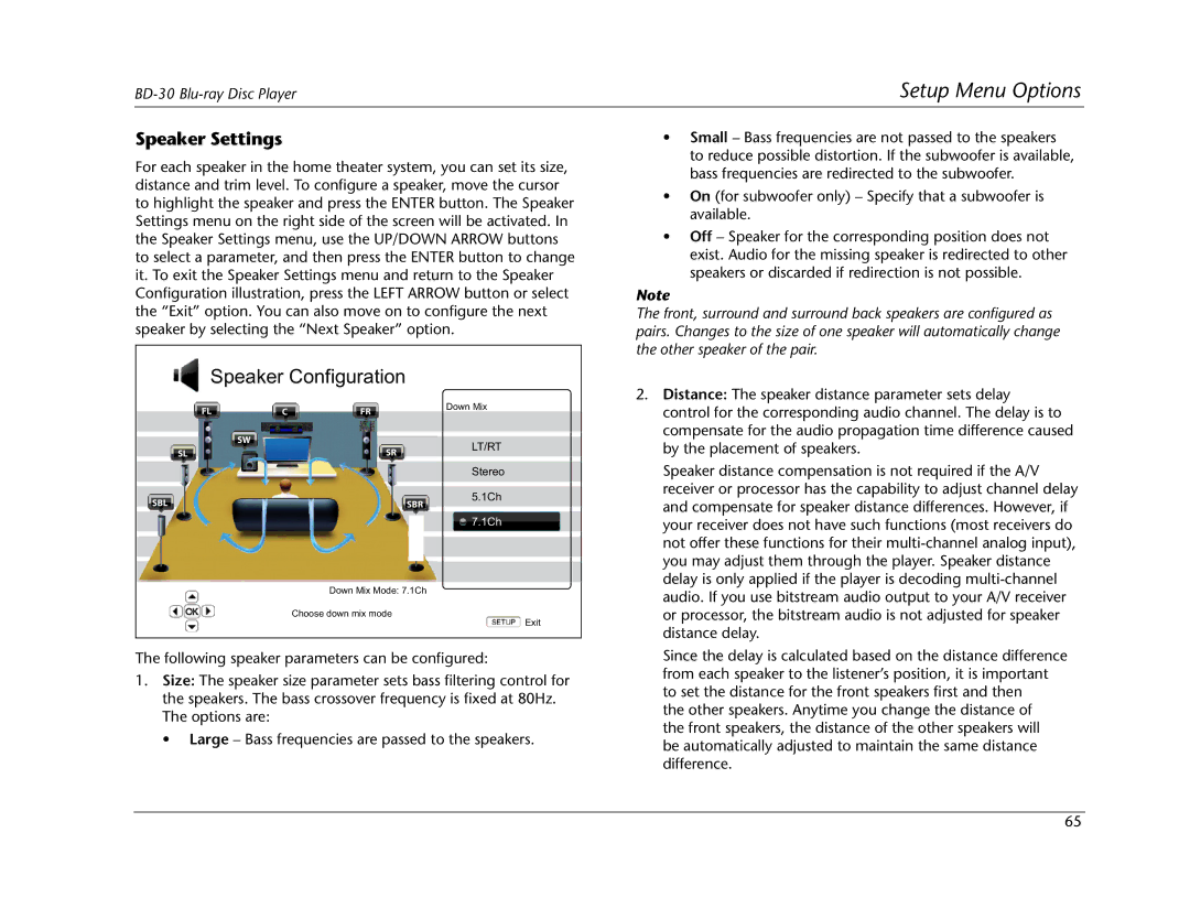 Lexicon BD-30 manual Speaker Settings 