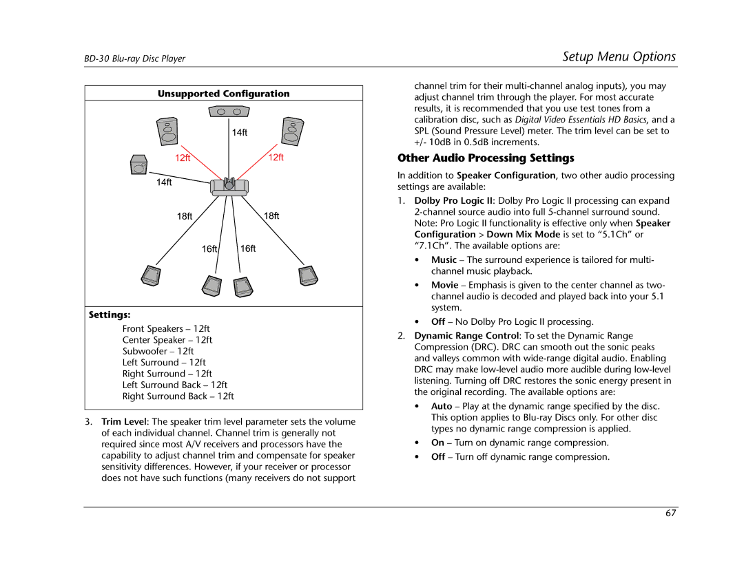 Lexicon BD-30 manual Other Audio Processing Settings, Unsupported Configuration Settings 