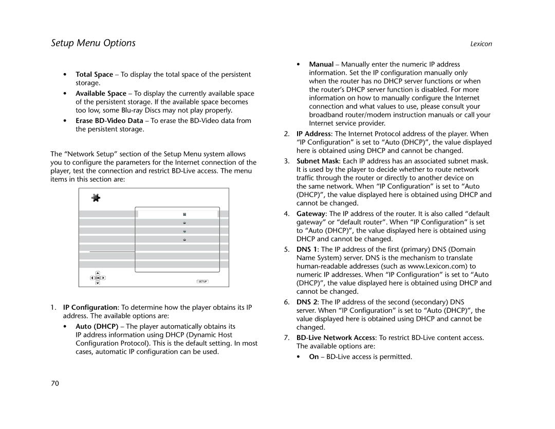 Lexicon BD-30 manual Network Setup 