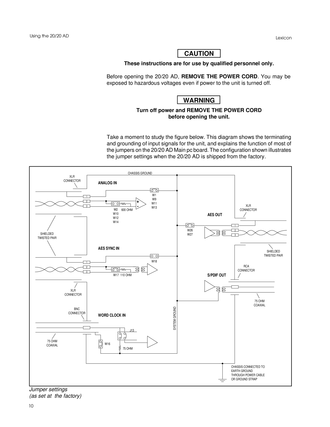 Lexicon Converter manual These instructions are for use by qualified personnel only, Word Clock 