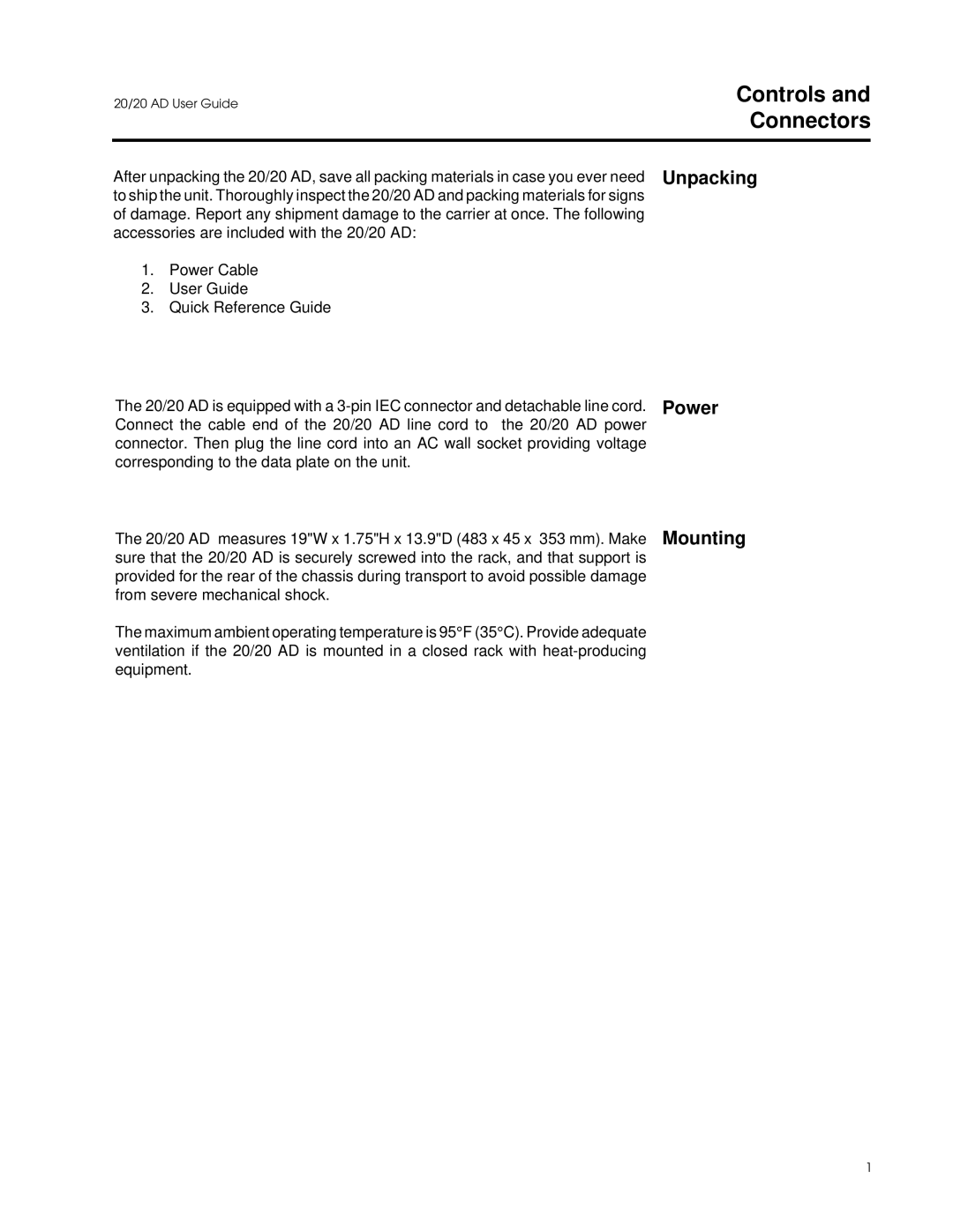 Lexicon Converter manual Controls and Connectors, Power Mounting 