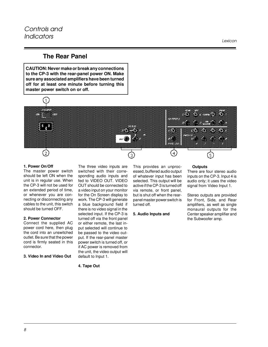 Lexicon CP-3 owner manual Rear Panel, Power On/Off 