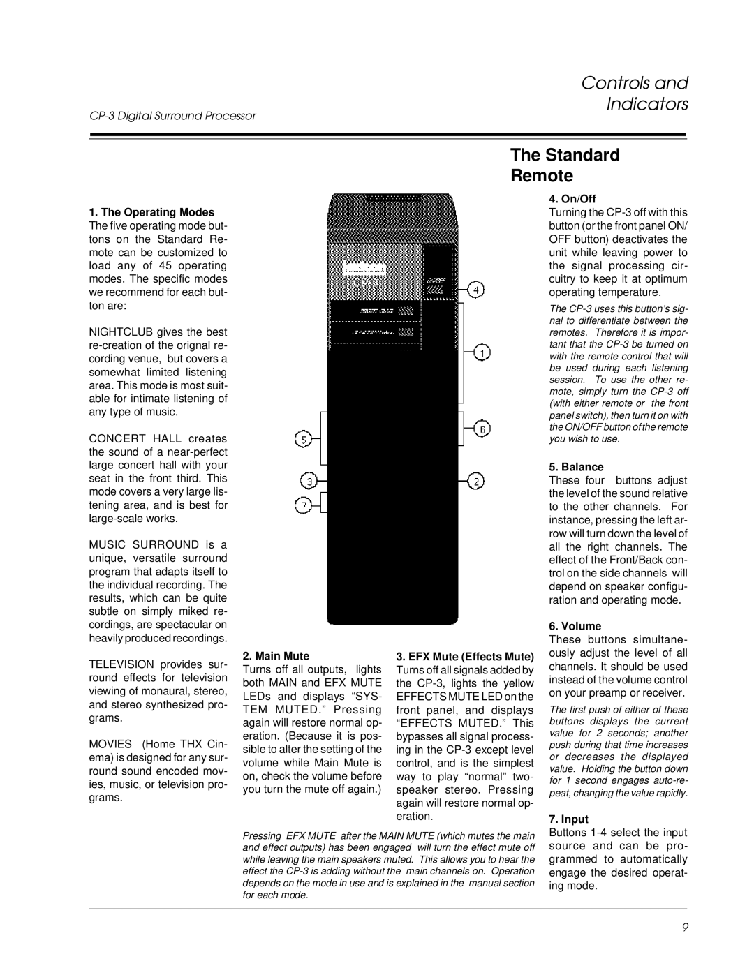 Lexicon CP-3 owner manual Standard Remote, On/Off 