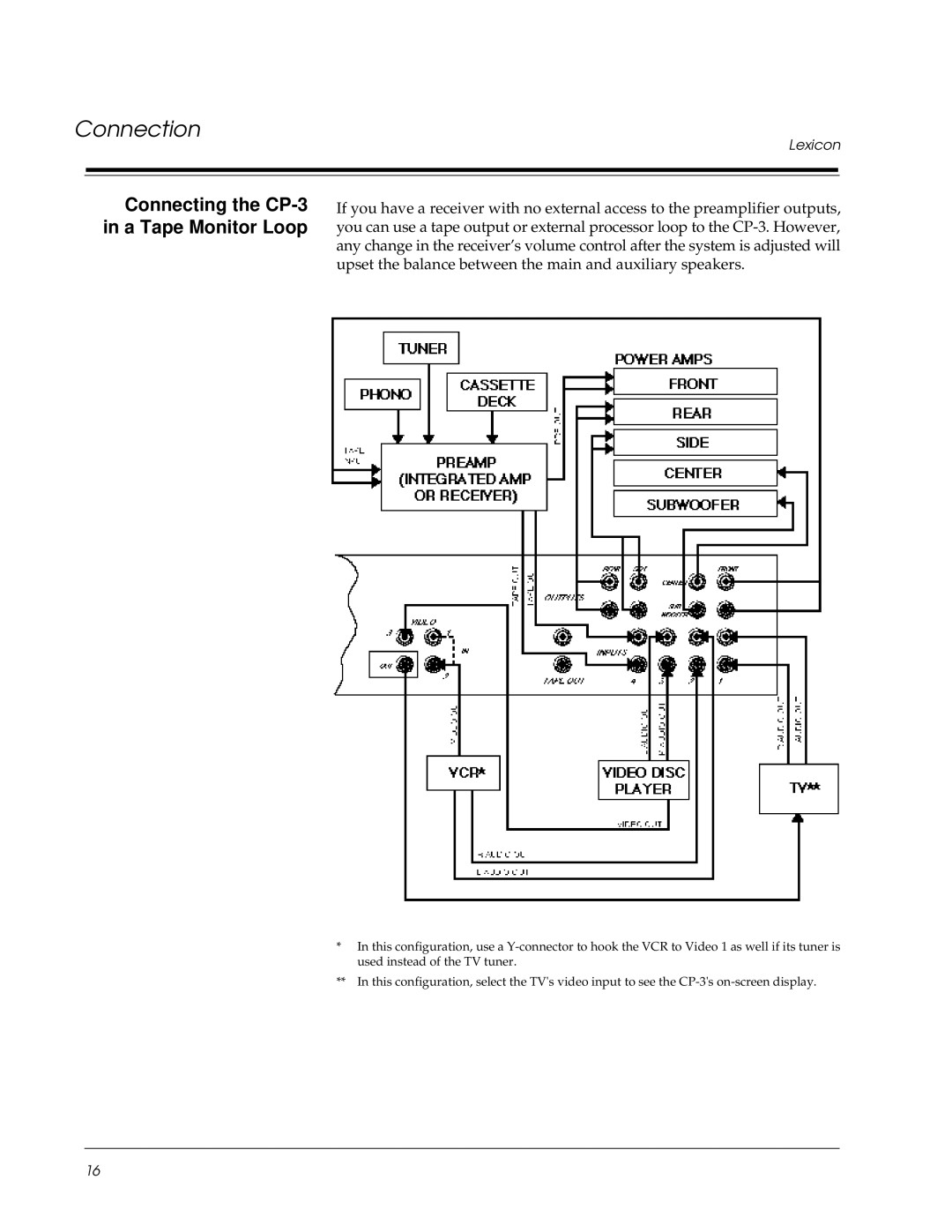 Lexicon owner manual Connecting the CP-3 in a Tape Monitor Loop 