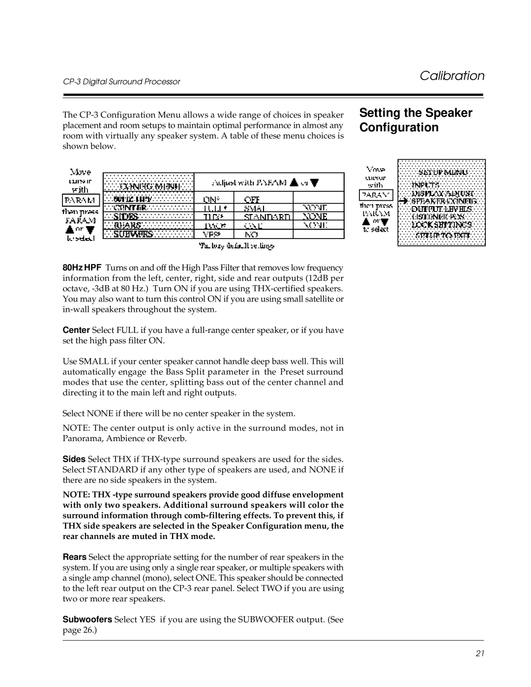 Lexicon CP-3 owner manual Setting the Speaker Configuration 