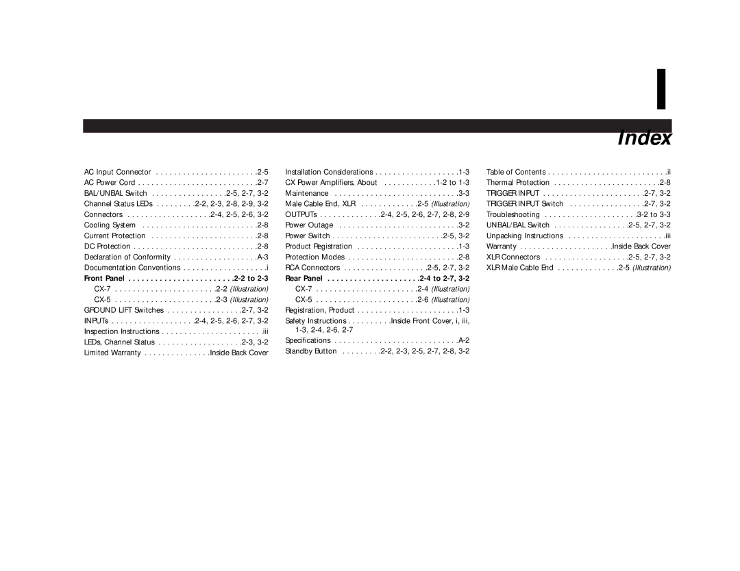 Lexicon CX manual Index 