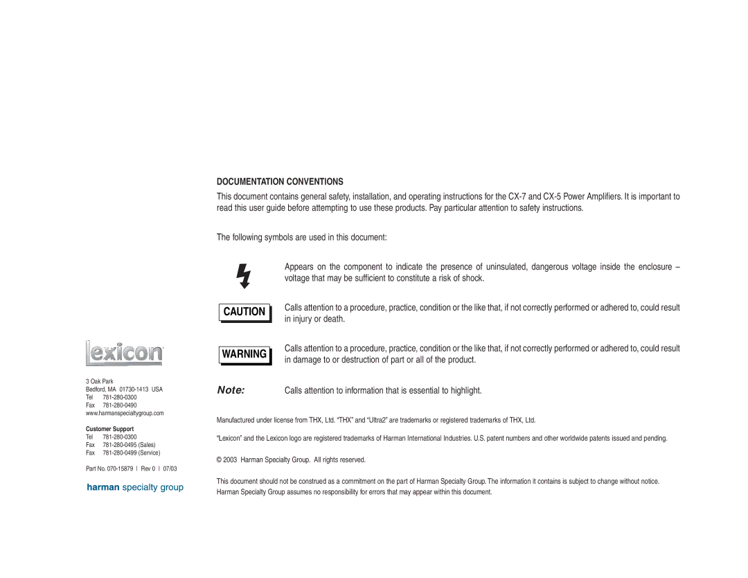 Lexicon CX manual Documentation Conventions 