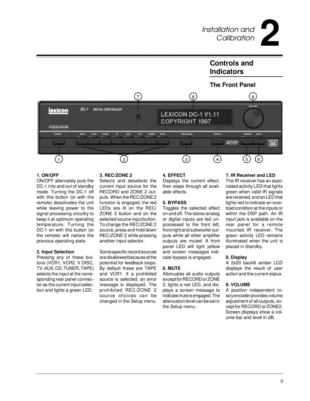 Lexicon DC-1 owner manual Controls Indicators, Front Panel, Display 