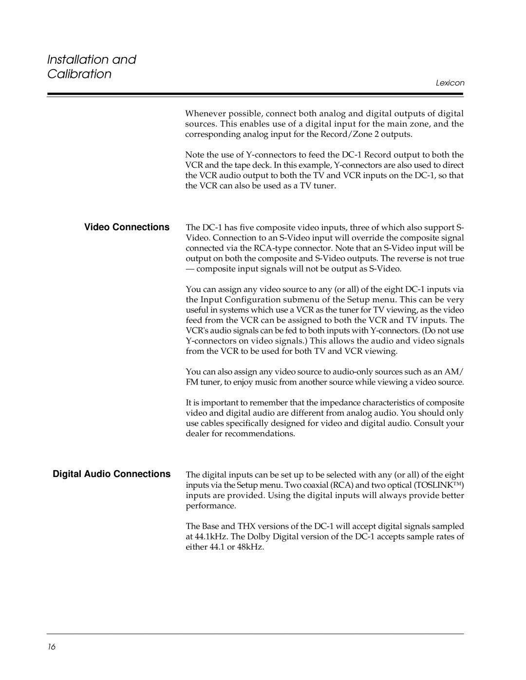 Lexicon DC-1 owner manual Installation Calibration 