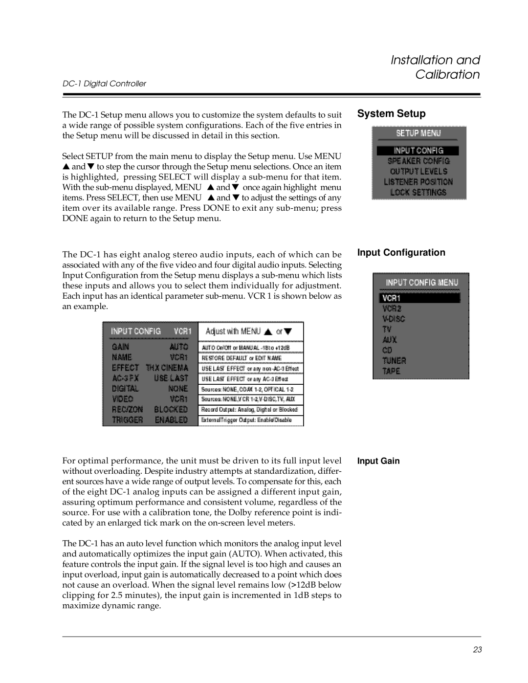 Lexicon DC-1 owner manual System Setup, Input Gain 