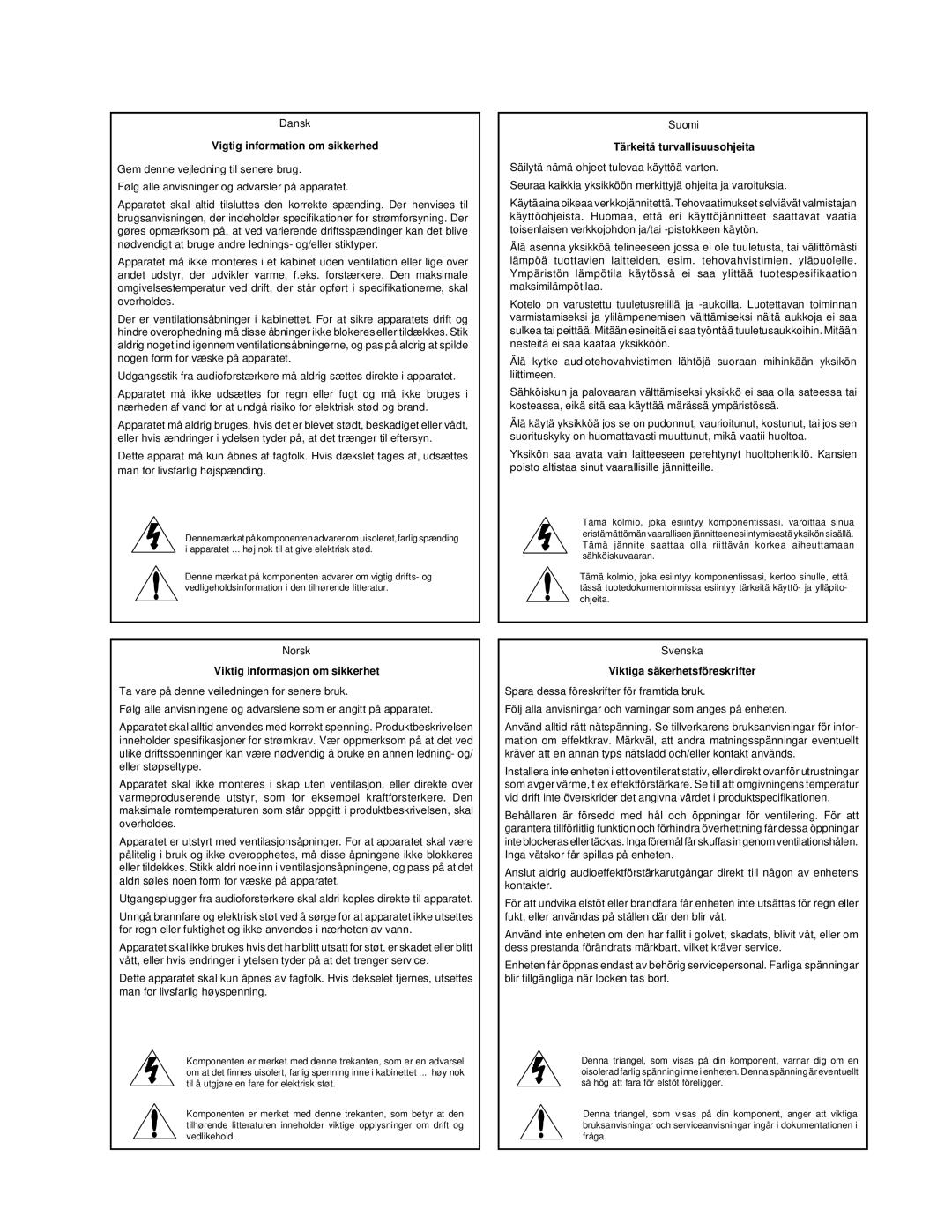 Lexicon DC-1 owner manual Vigtig information om sikkerhed 