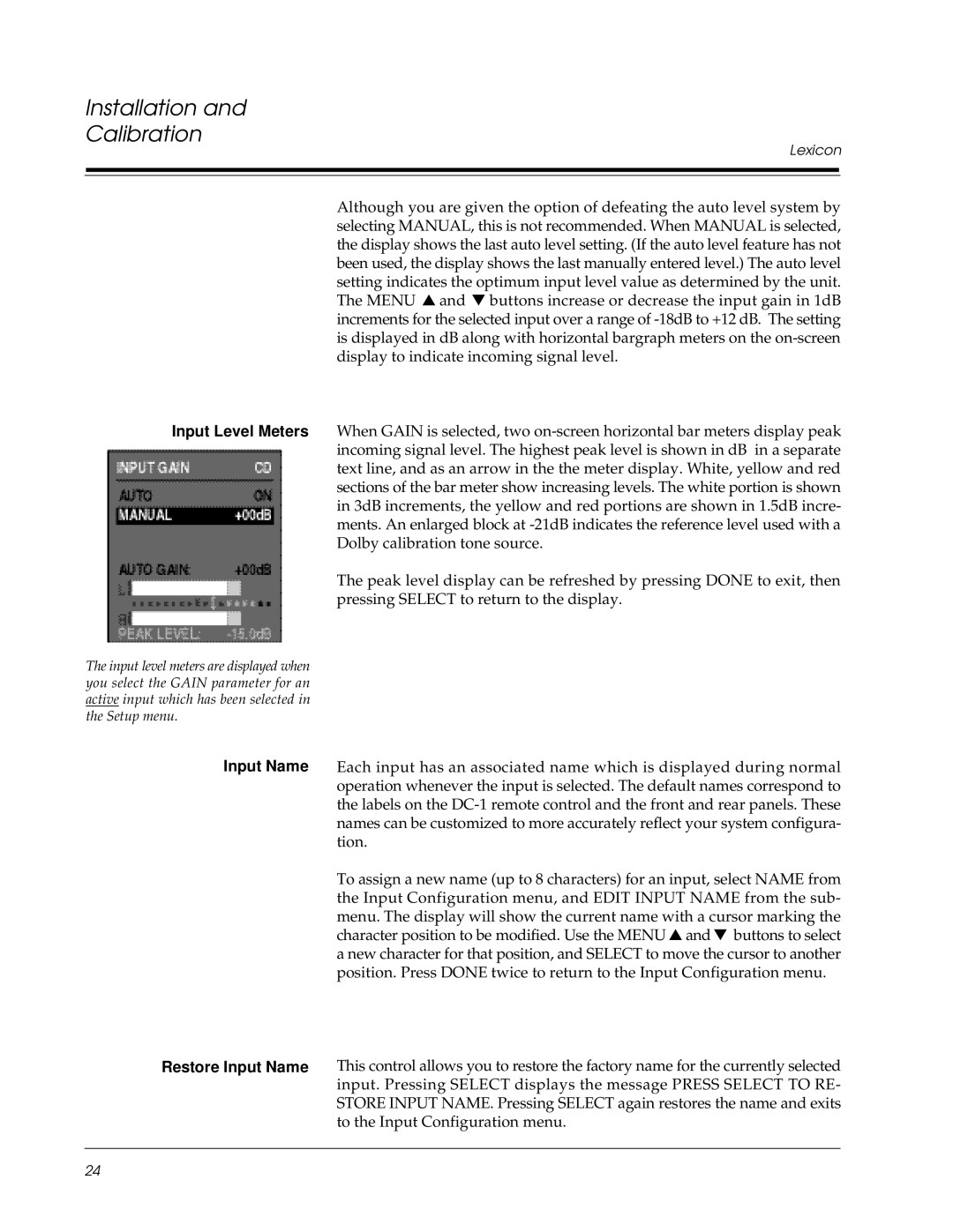 Lexicon DC-1 owner manual Input Name Restore Input Name 