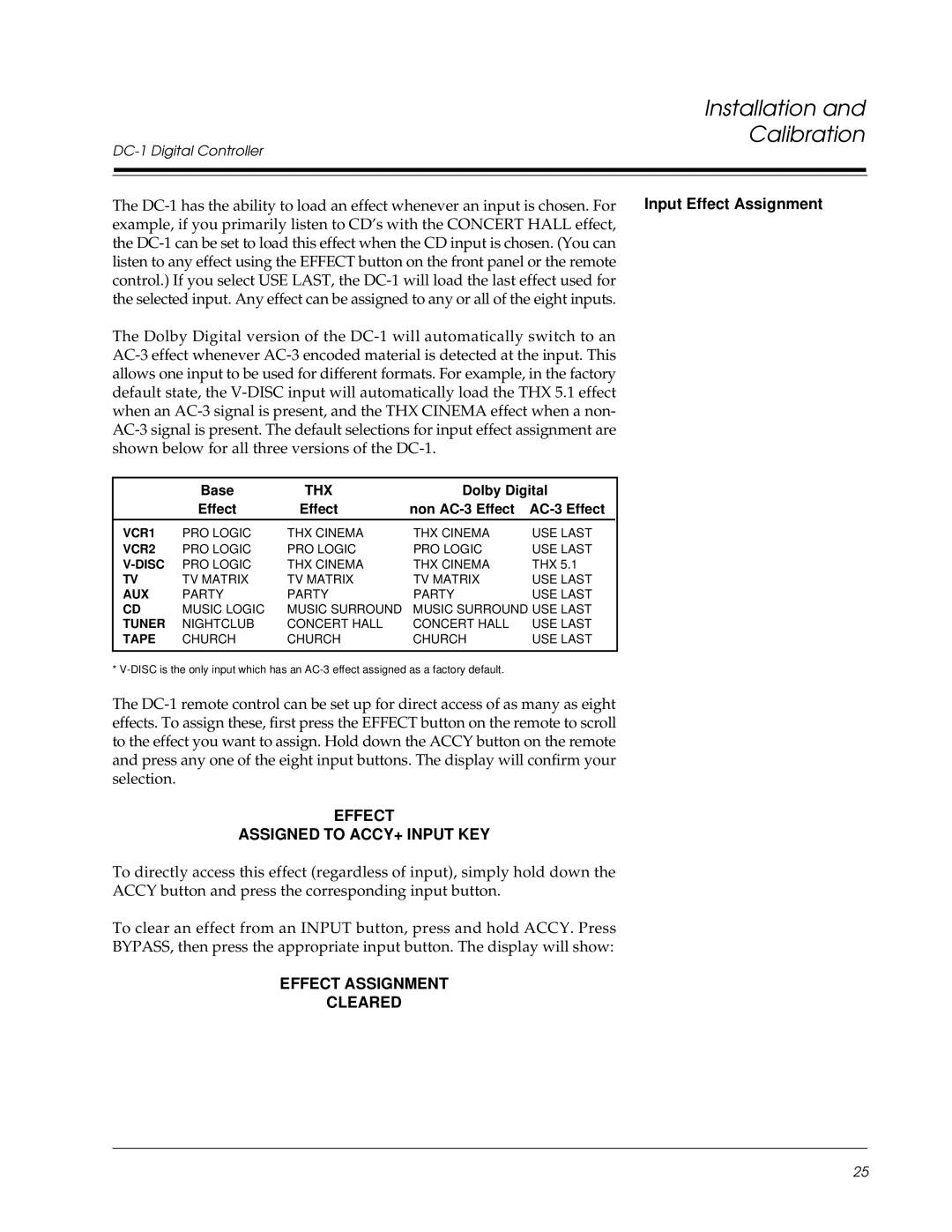 Lexicon DC-1 owner manual Base, Dolby Digital, Effect Non AC-3 Effect 