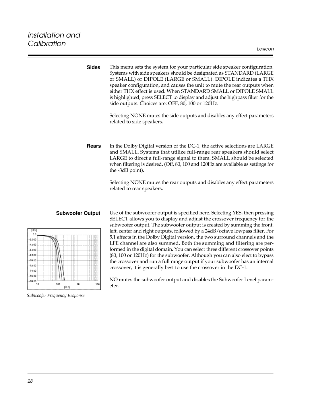 Lexicon DC-1 owner manual Subwoofer Output 