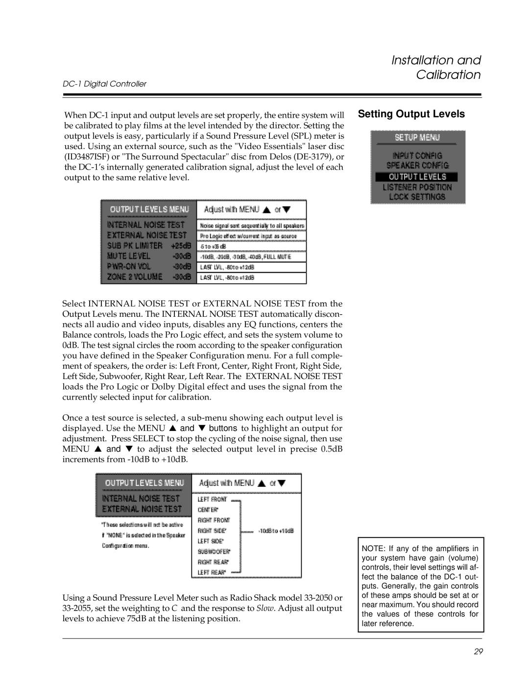 Lexicon DC-1 owner manual Setting Output Levels 