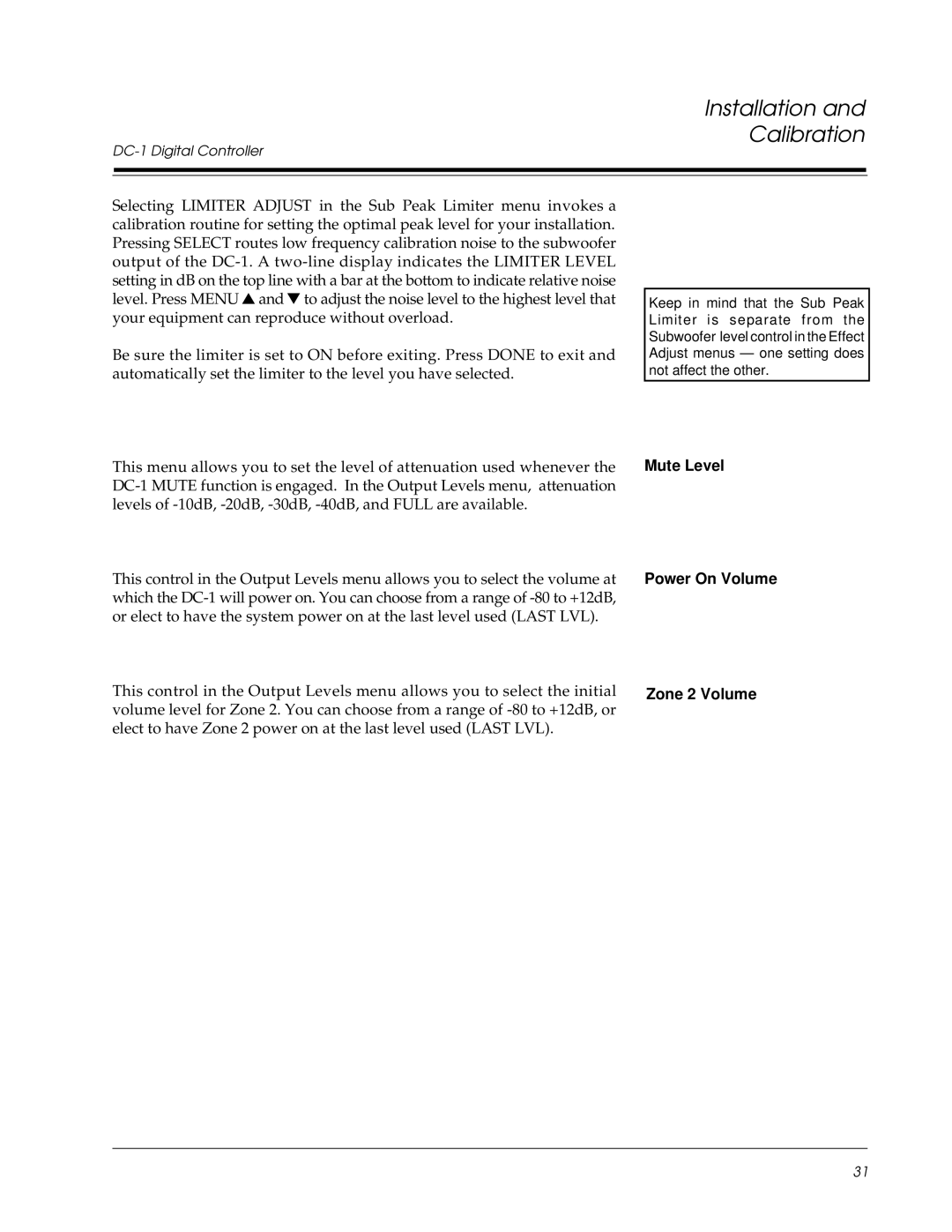 Lexicon DC-1 owner manual Mute Level Power On Volume Zone 2 Volume 