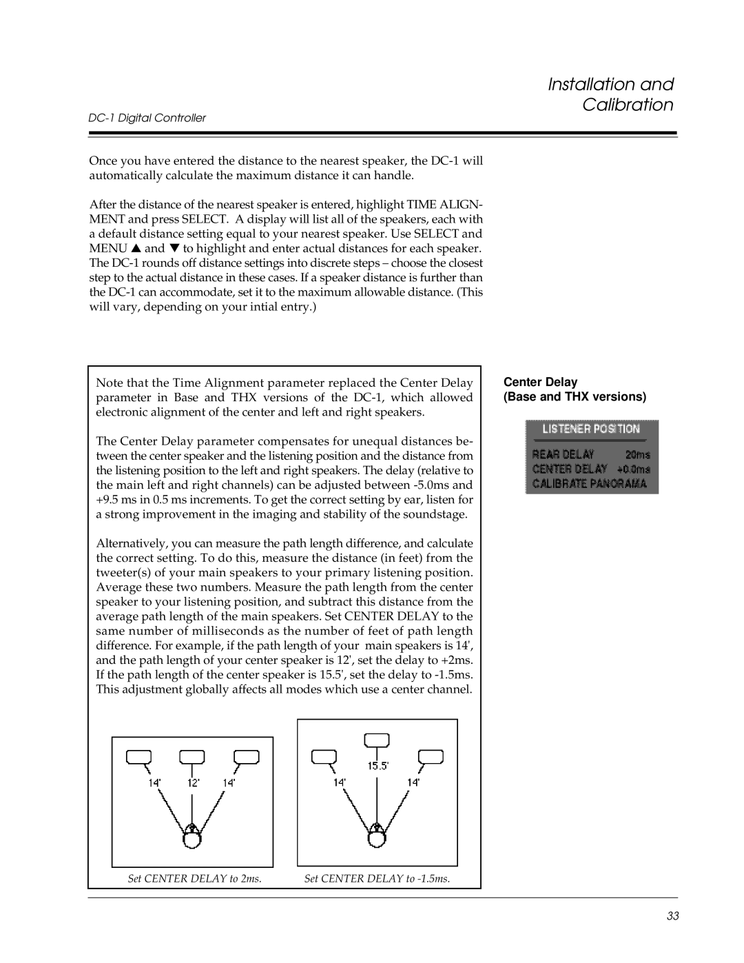 Lexicon DC-1 owner manual Center Delay, Base and THX versions 