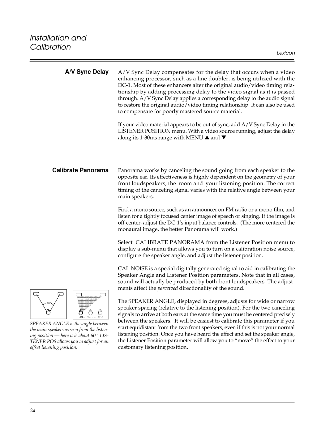 Lexicon DC-1 owner manual Calibrate Panorama 