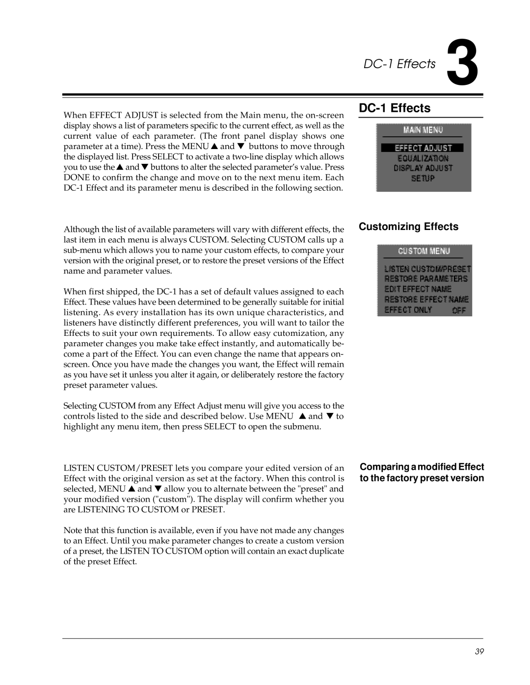 Lexicon owner manual DC-1 Effects, Customizing Effects 