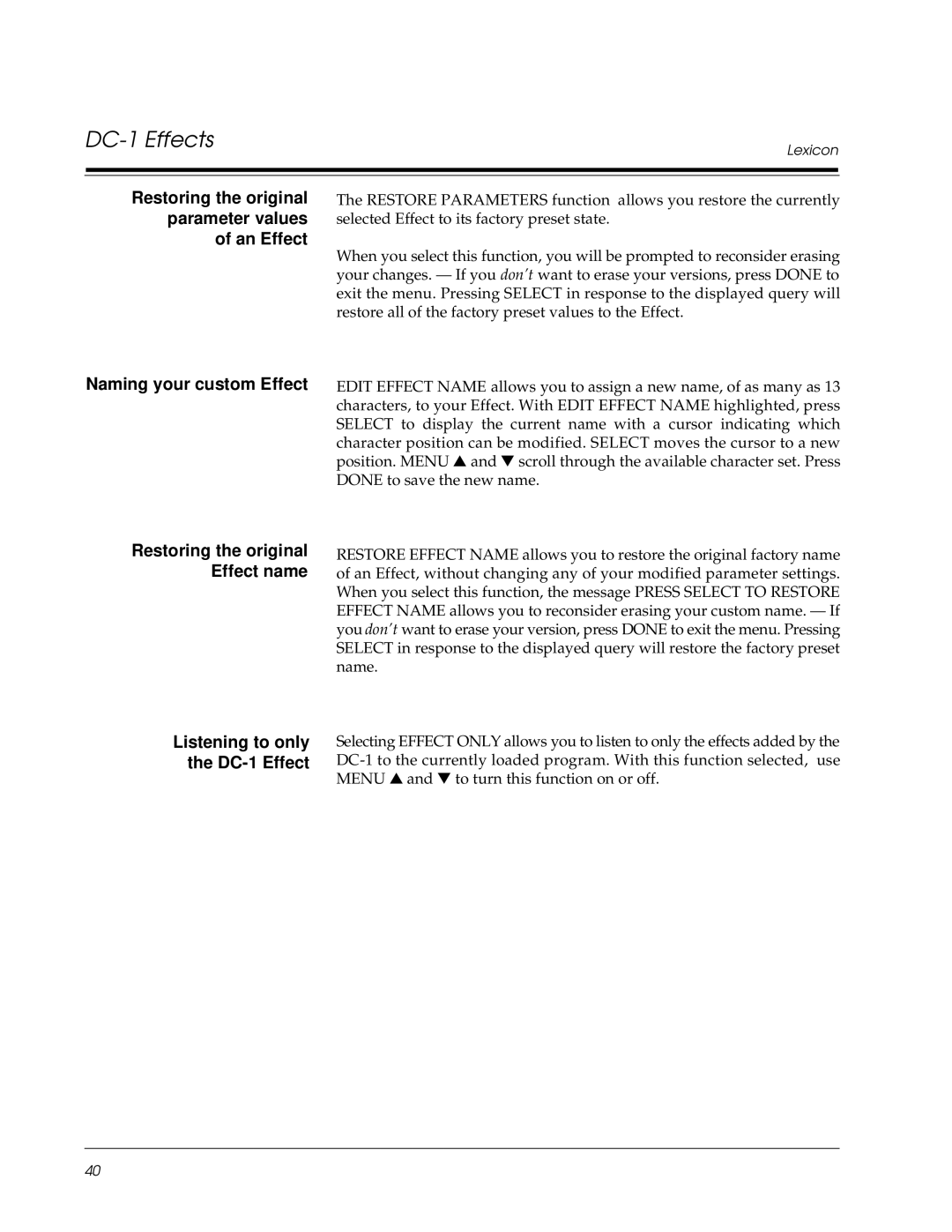 Lexicon owner manual DC-1 Effects 