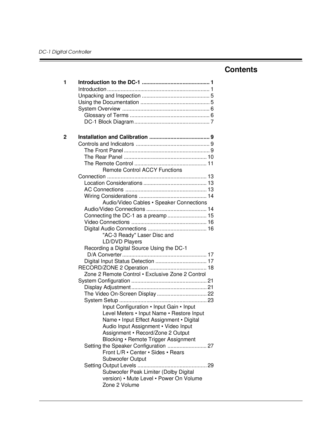 Lexicon DC-1 owner manual Contents 