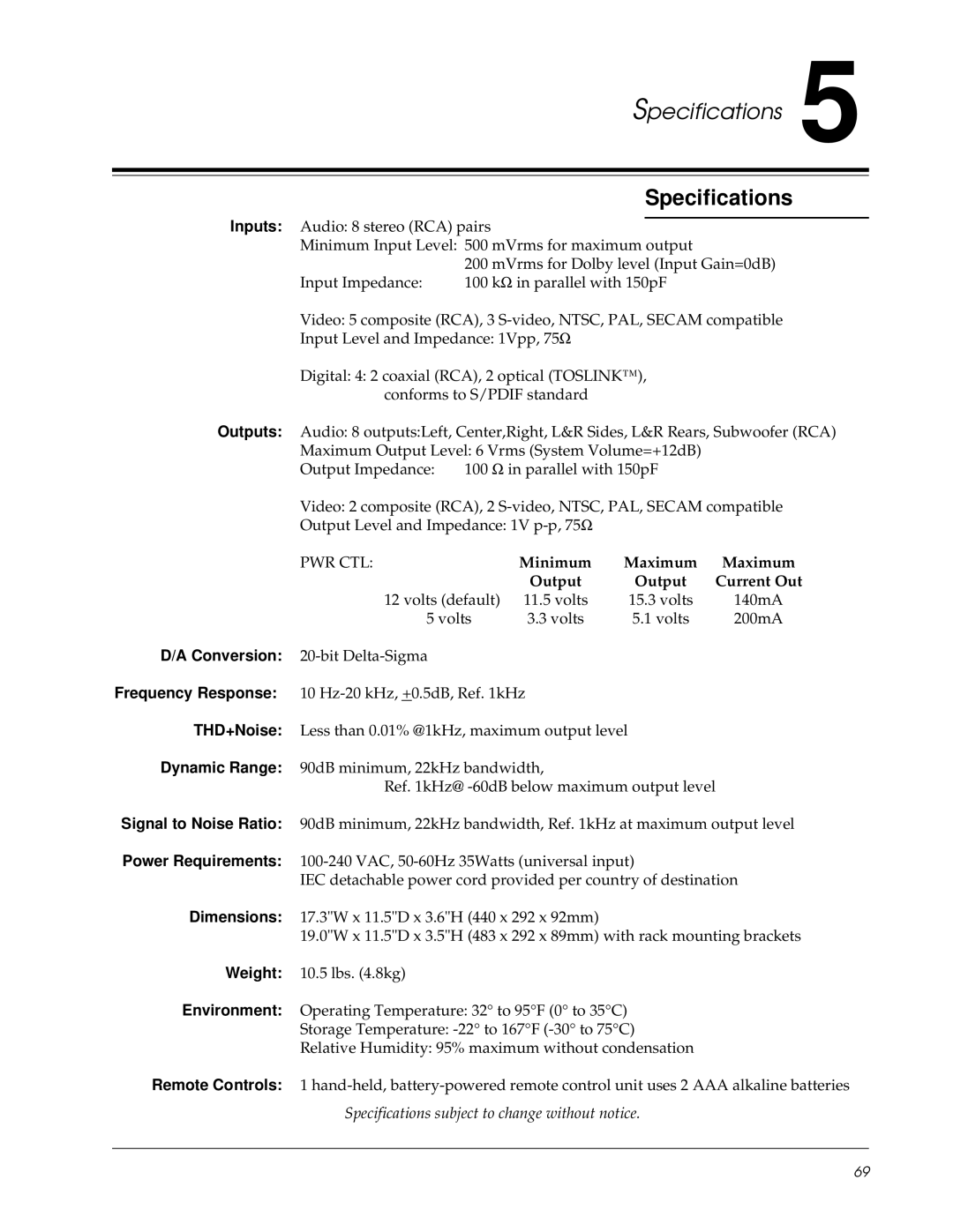 Lexicon DC-1 owner manual Specifications 