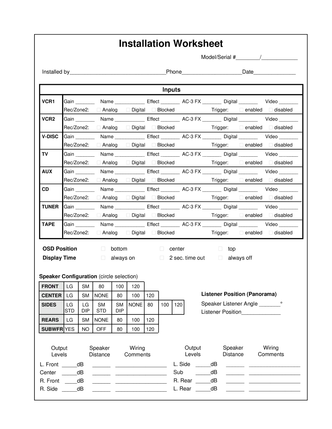 Lexicon DC-1 owner manual OSD Position, Display Time, Speaker Configuration circle selection, Listener Position Panorama 