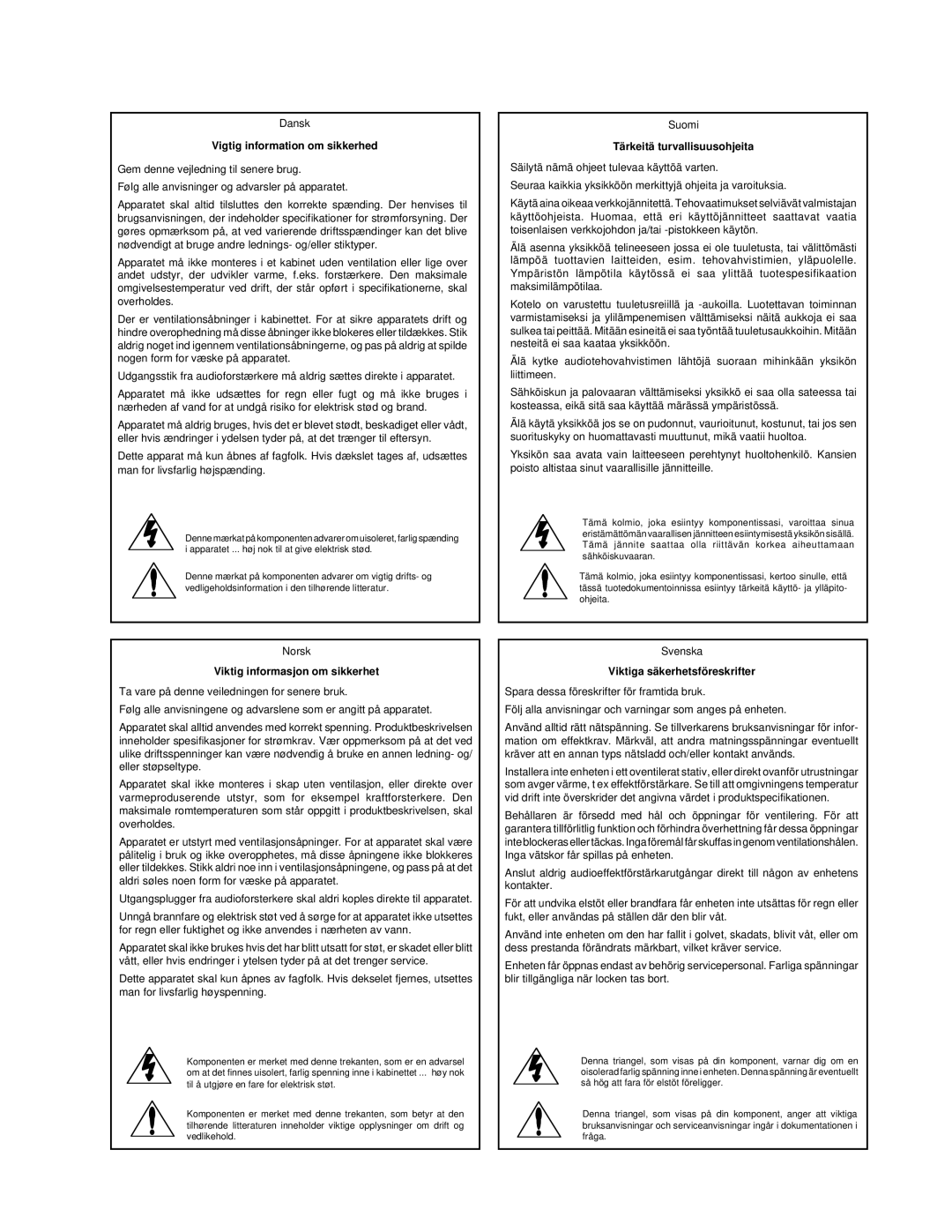 Lexicon DC-2 owner manual Vigtig information om sikkerhed 