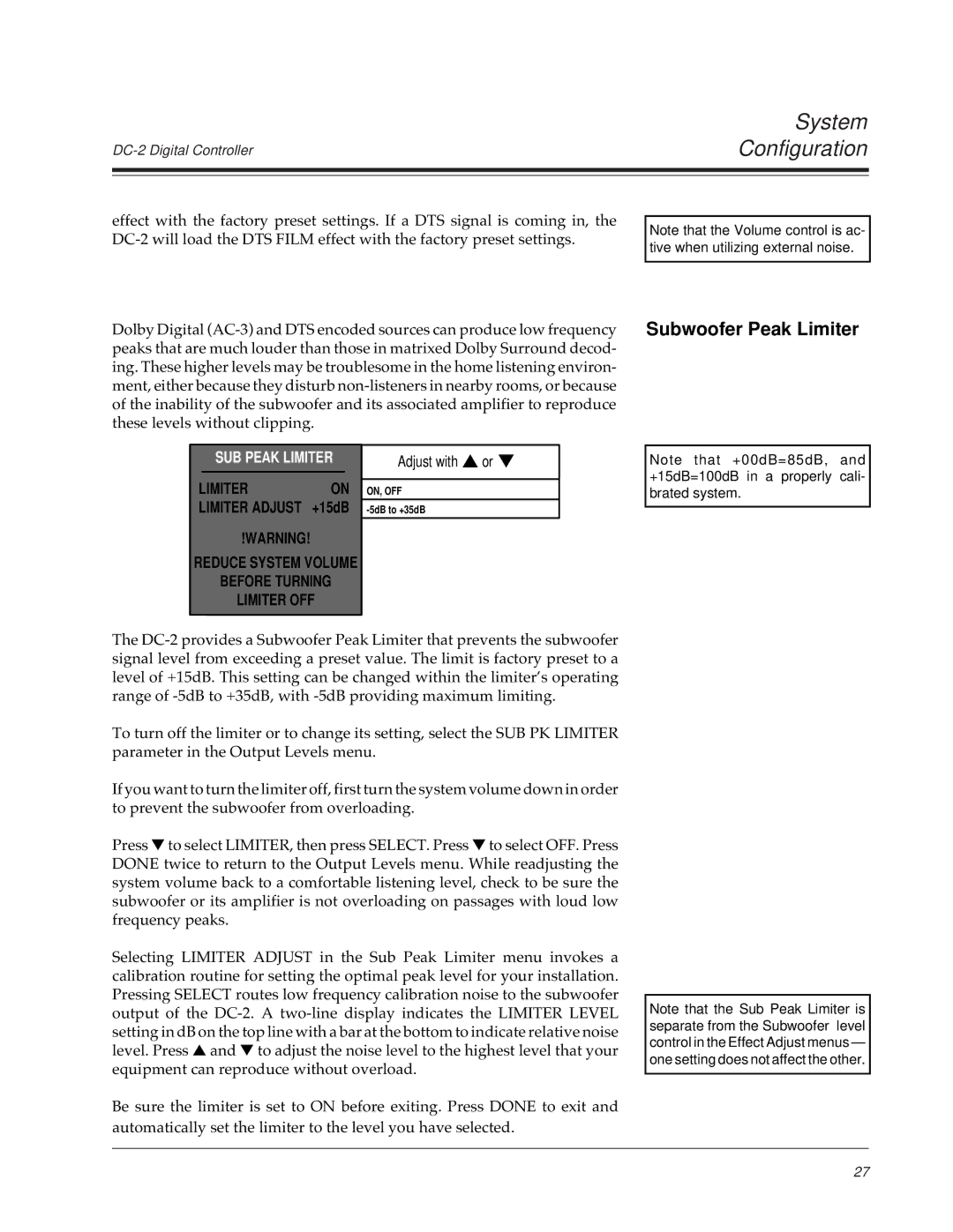 Lexicon DC-2 owner manual Subwoofer Peak Limiter 