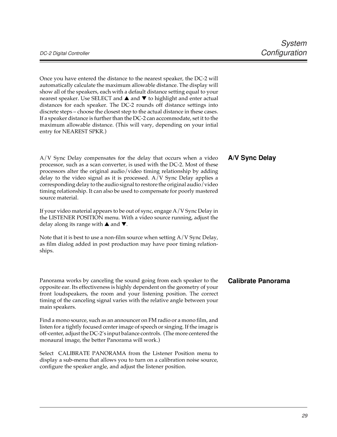 Lexicon DC-2 owner manual Sync Delay Calibrate Panorama 